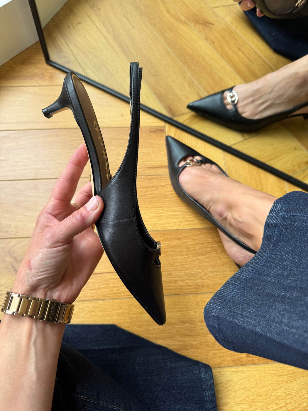 Guess black sling backs shoes FLTJESLEA05