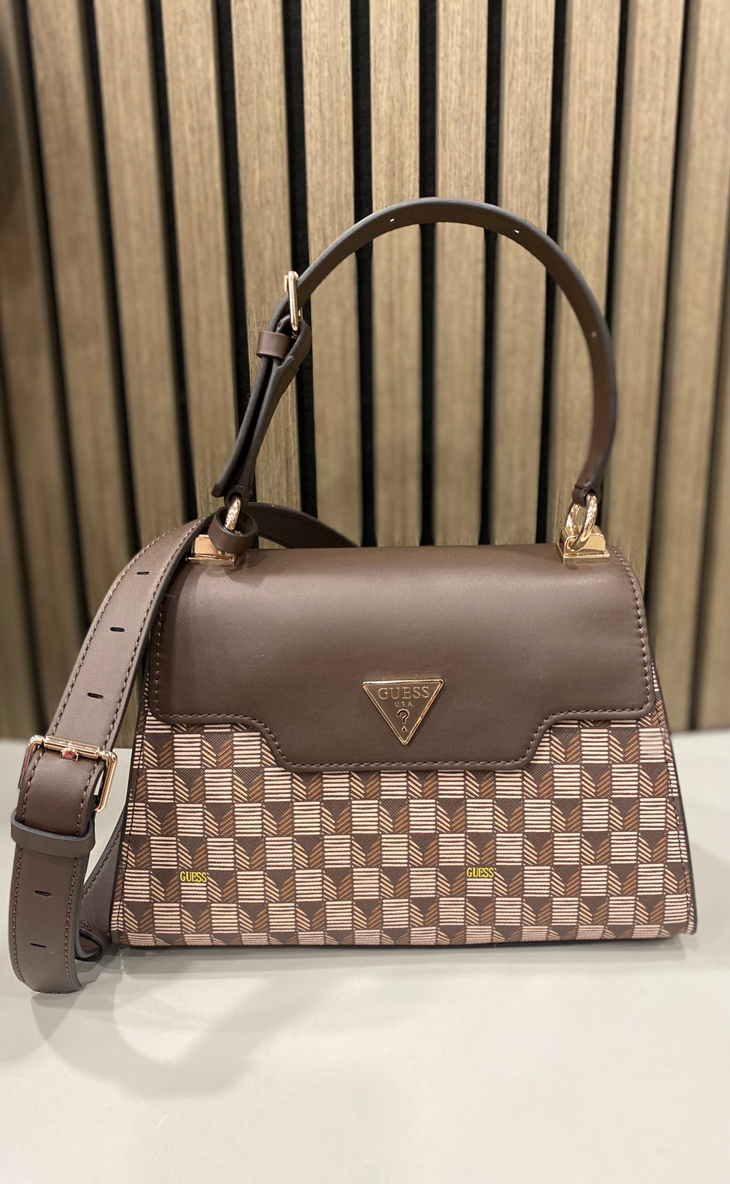 Brown logo g wave guess top handle bag JT934420