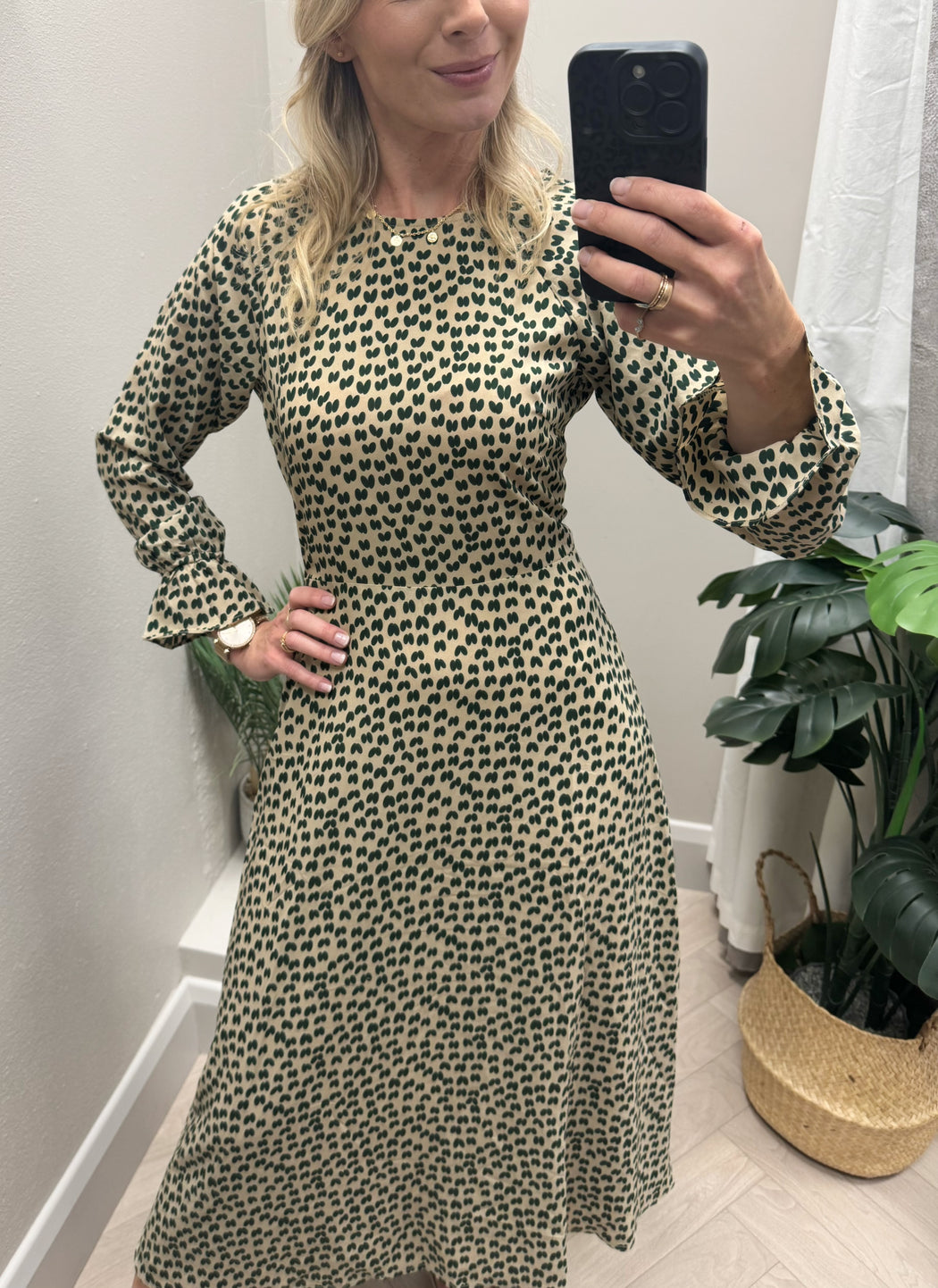 Hush green traffic heart print midi
