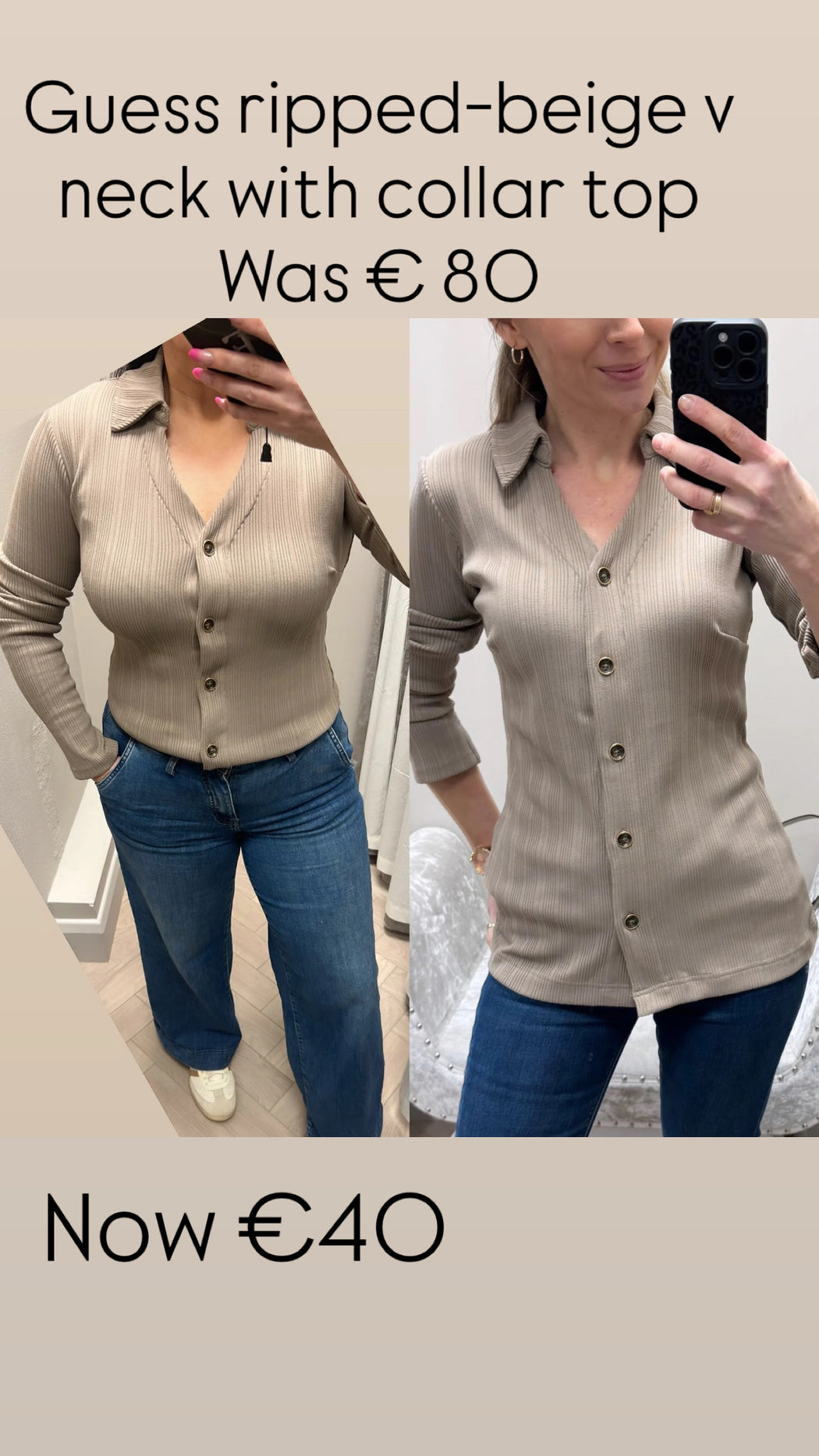 Guess ripped-beige v neck with collar to w6rp18kd032-A10L