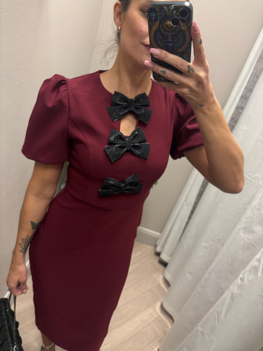 Emma Cut Out Bow Midi Dress Berry
