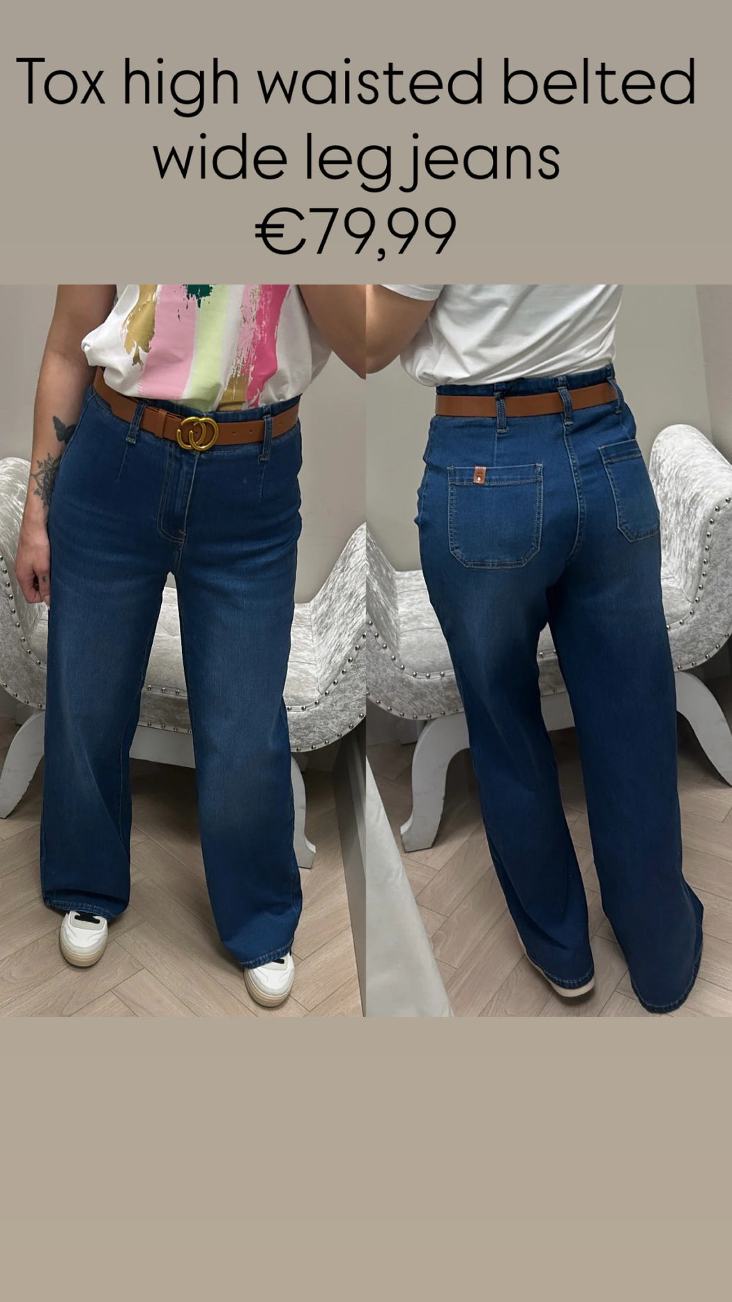 Tox high waisted belted wide leg jeans
