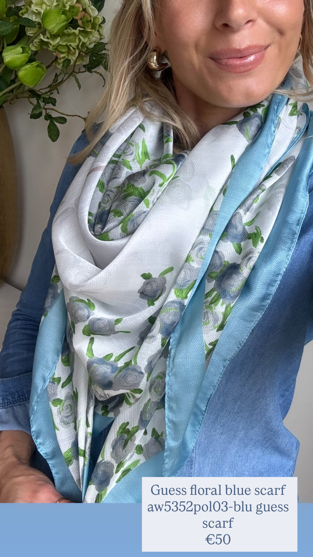 Guess floral blue scarf aw5352pol03-blu guess scarf