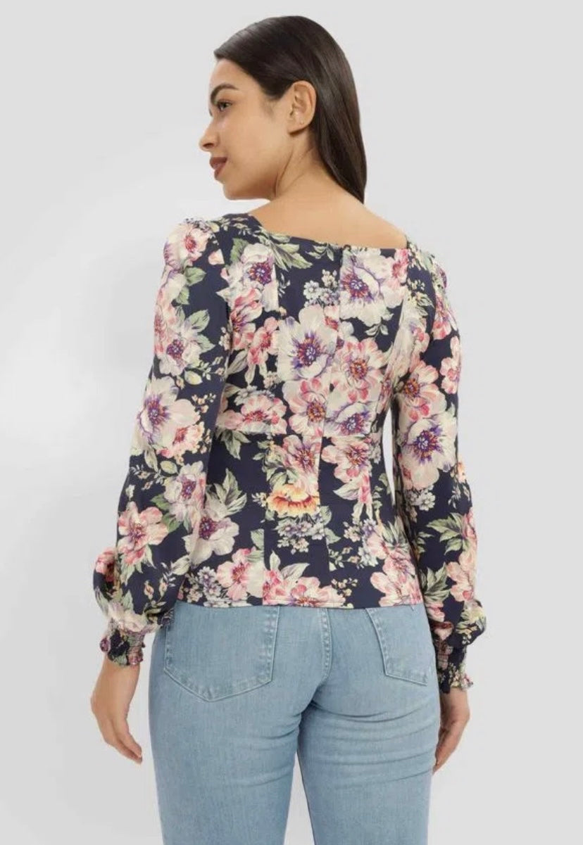Navy floral guess alelaide top