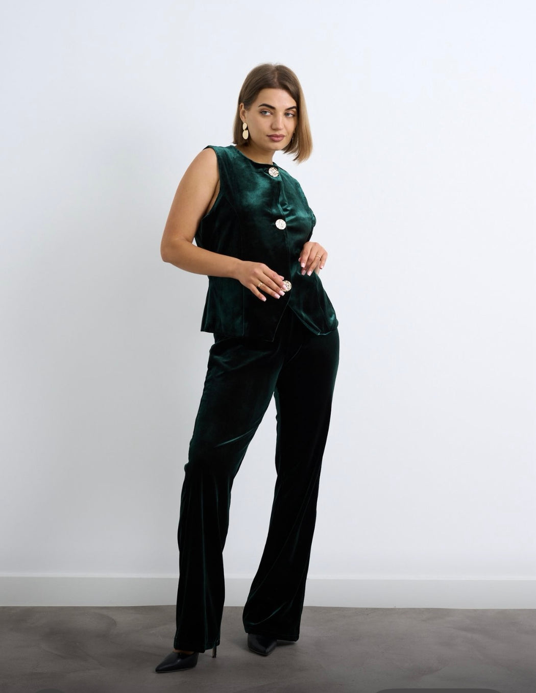 Green velvet two piece suit