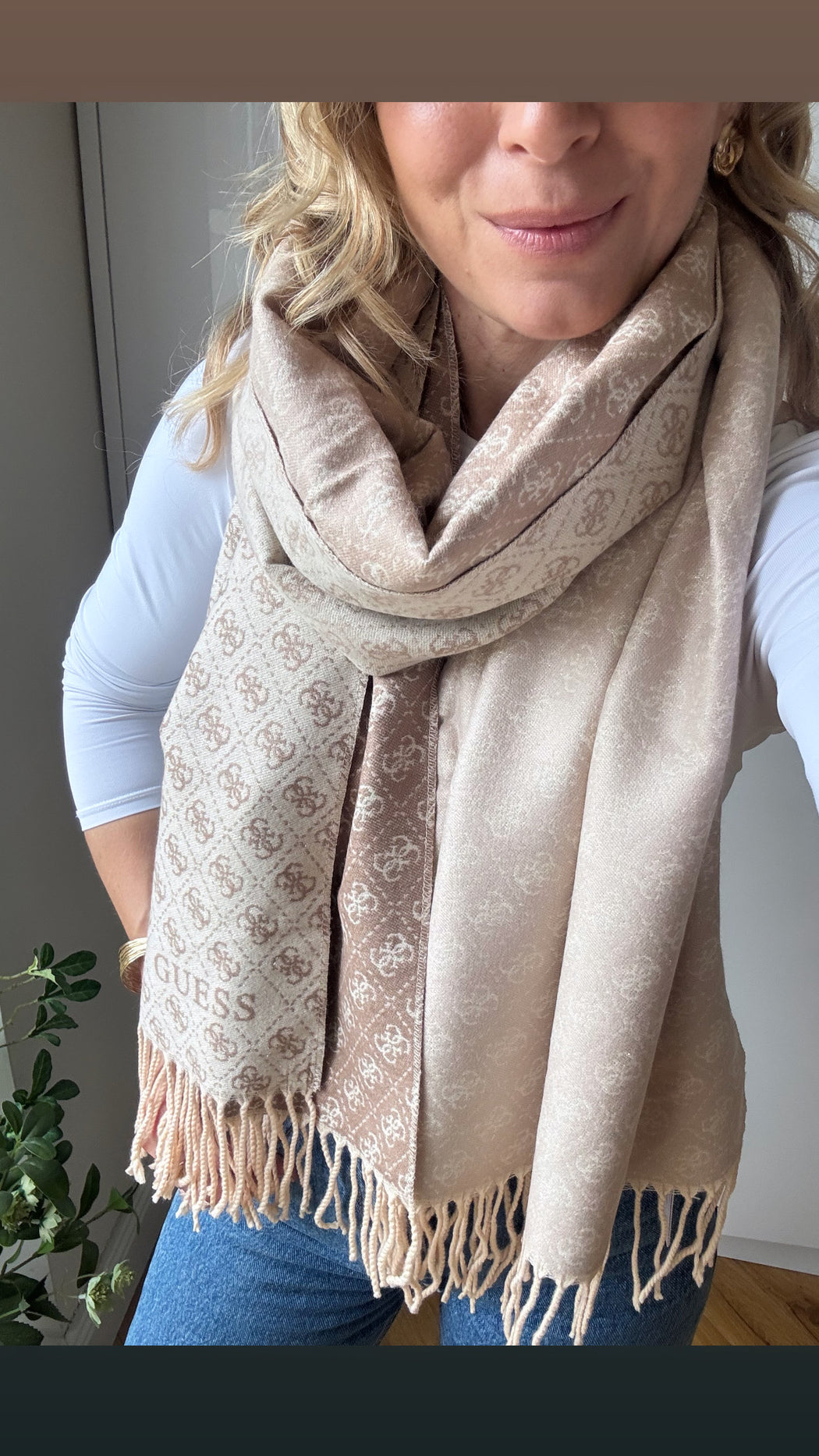 Guess reversible beige logo scarf aw5663vis03