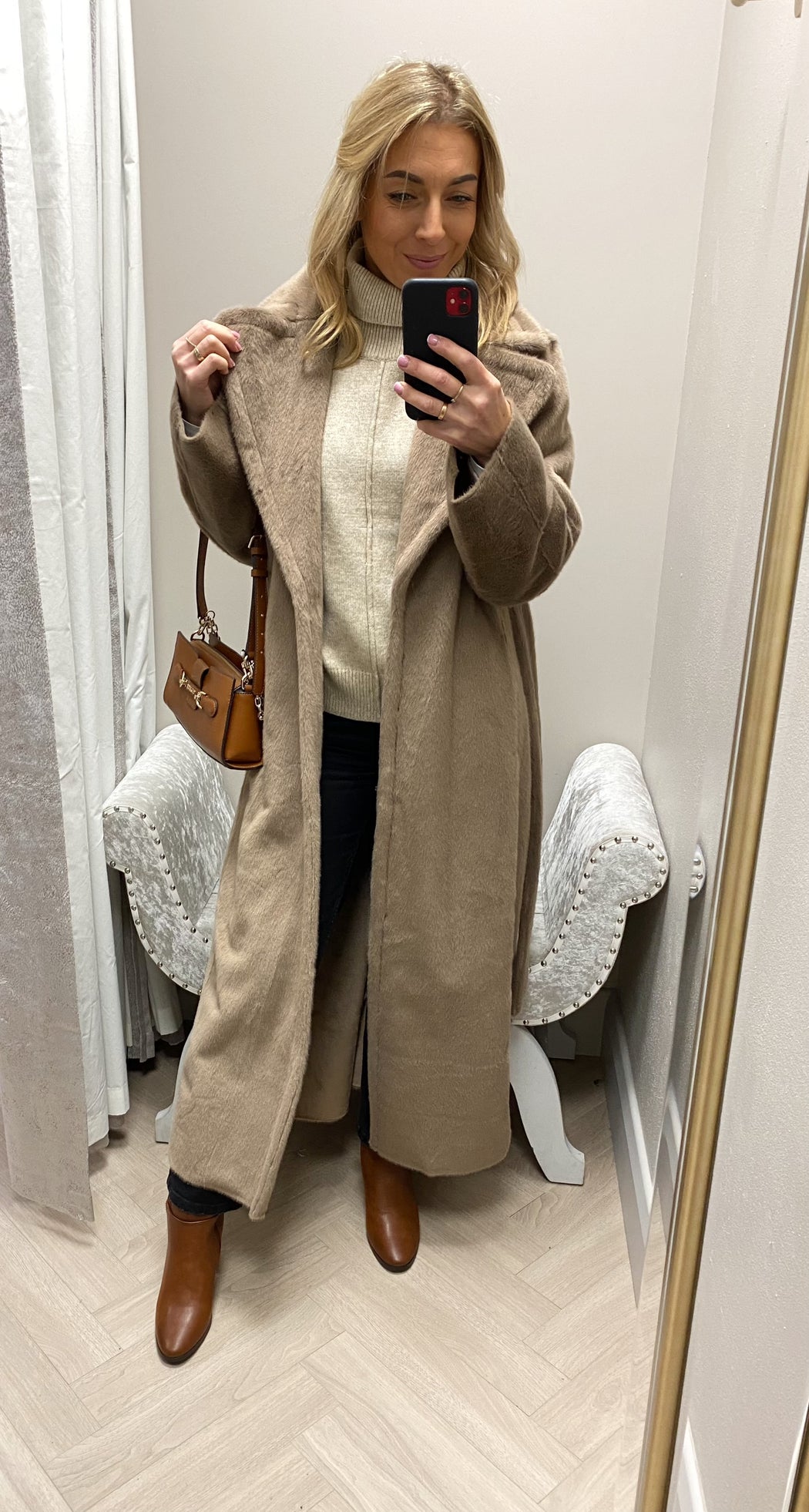 Guess Ada mocha longline faux mink coat