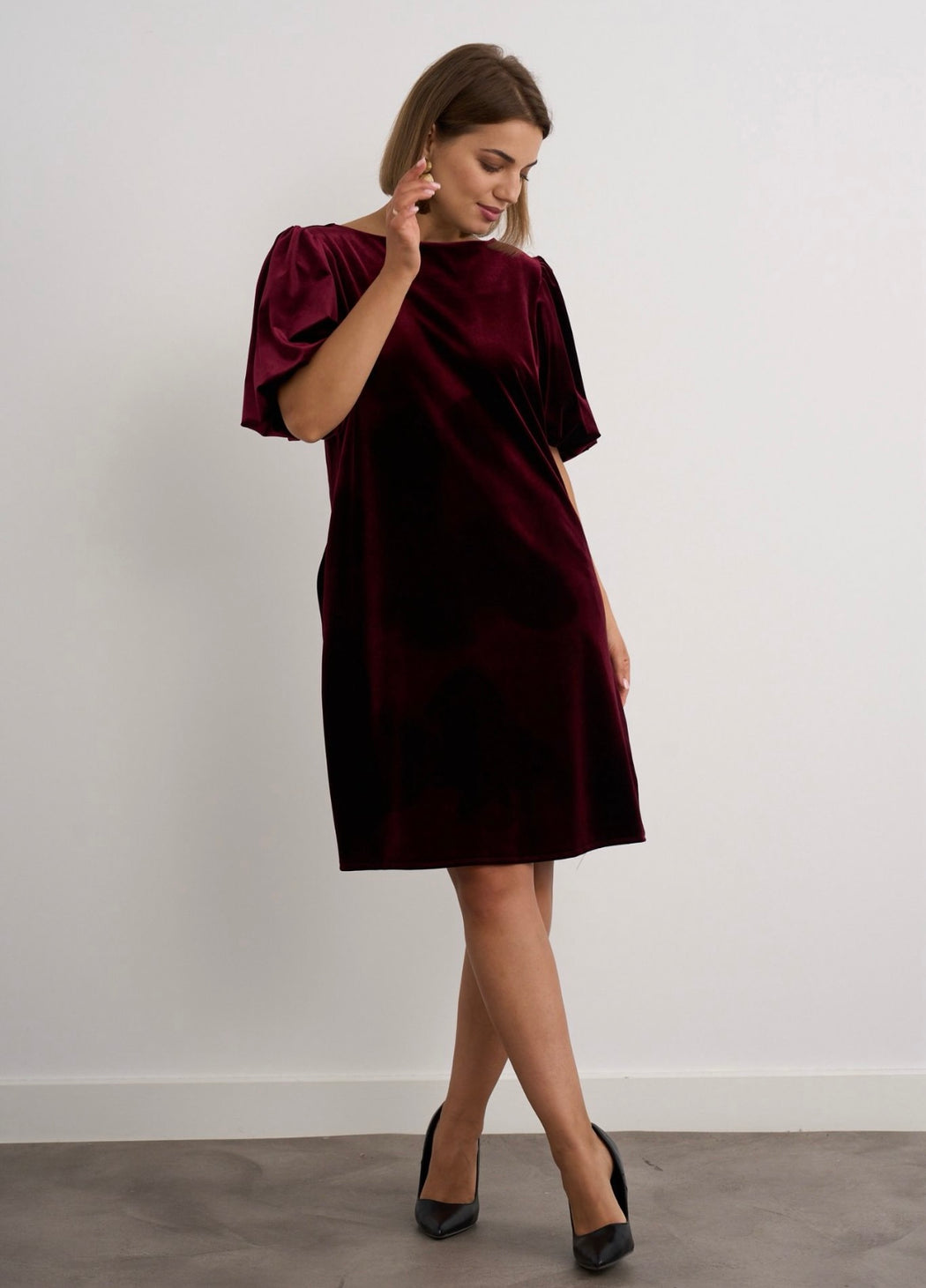 Wine velvet bow back dress