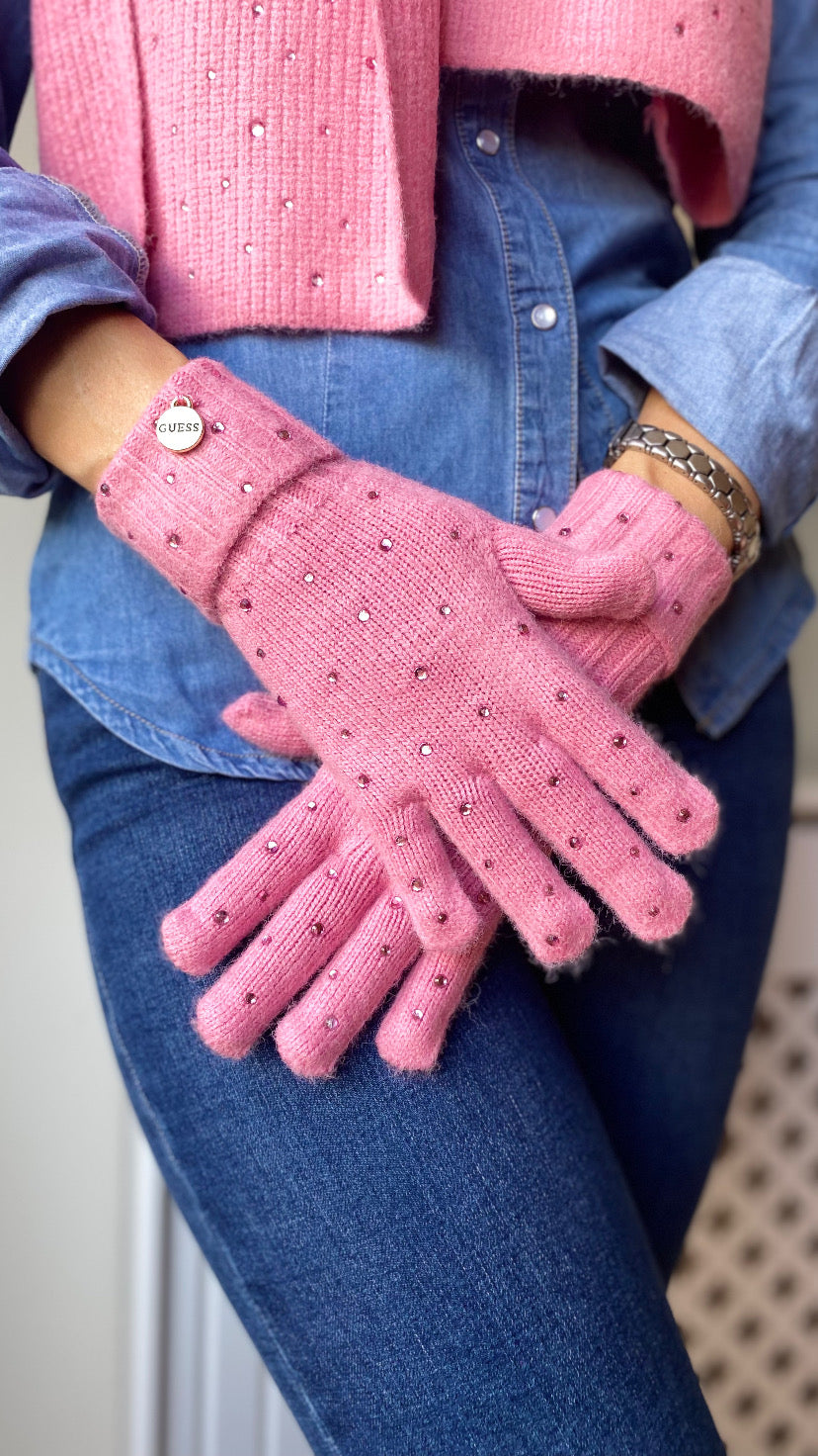 Guess diamonde pink glove