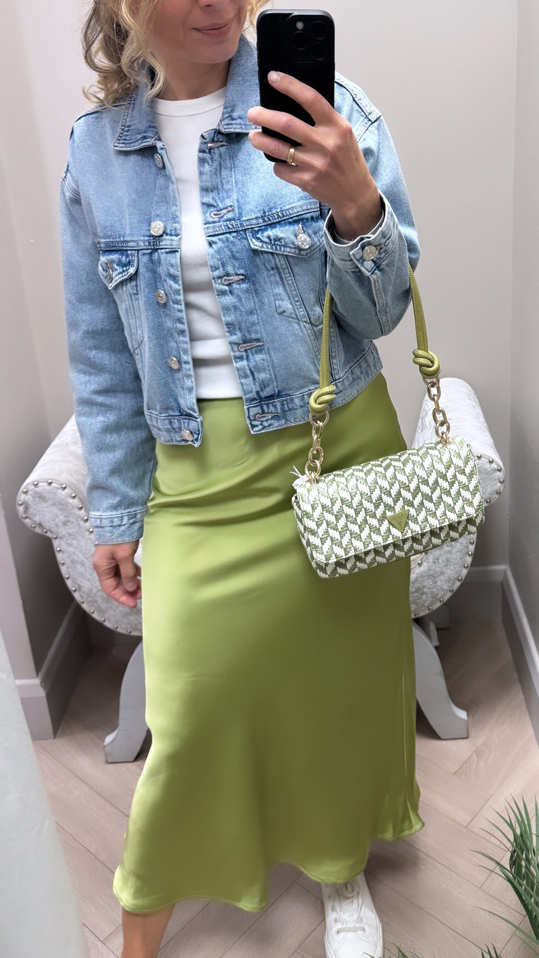 Kansas lime green midi skirt