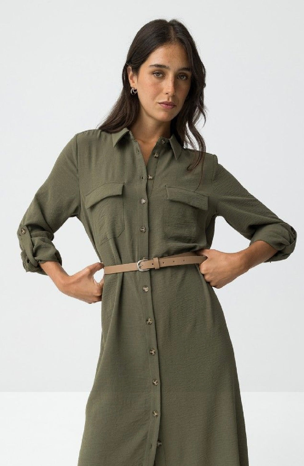 Estrela khaki midi dress