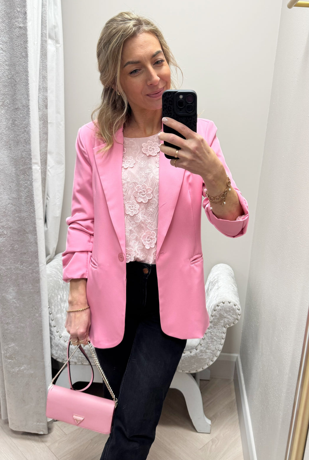 Bonnie rose pink floral puff sleeve top