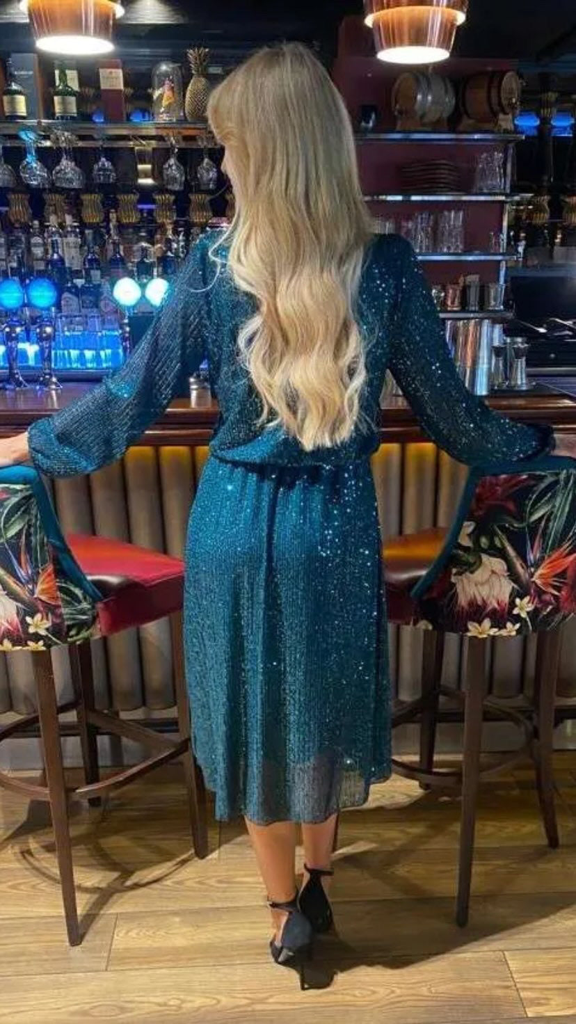 Teal green sequinned midi