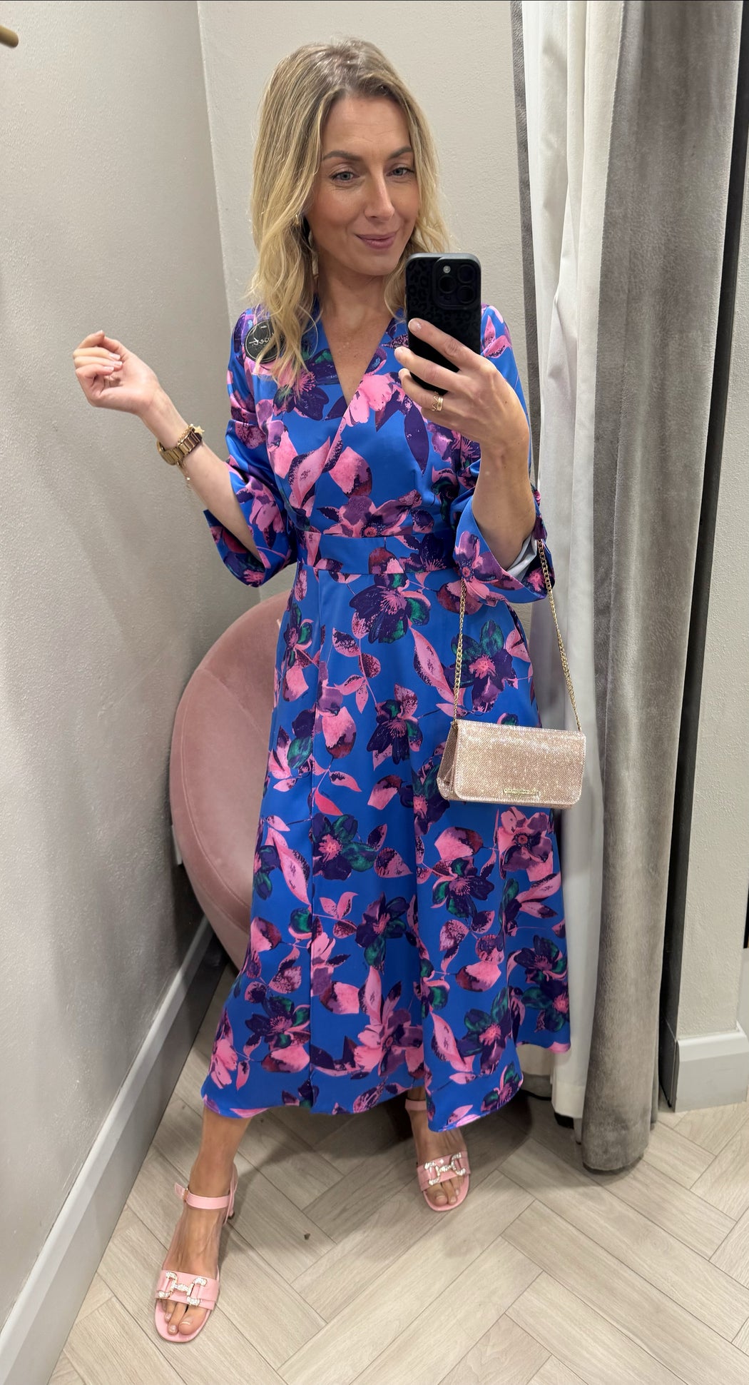 D10222 Floral a line midi dress