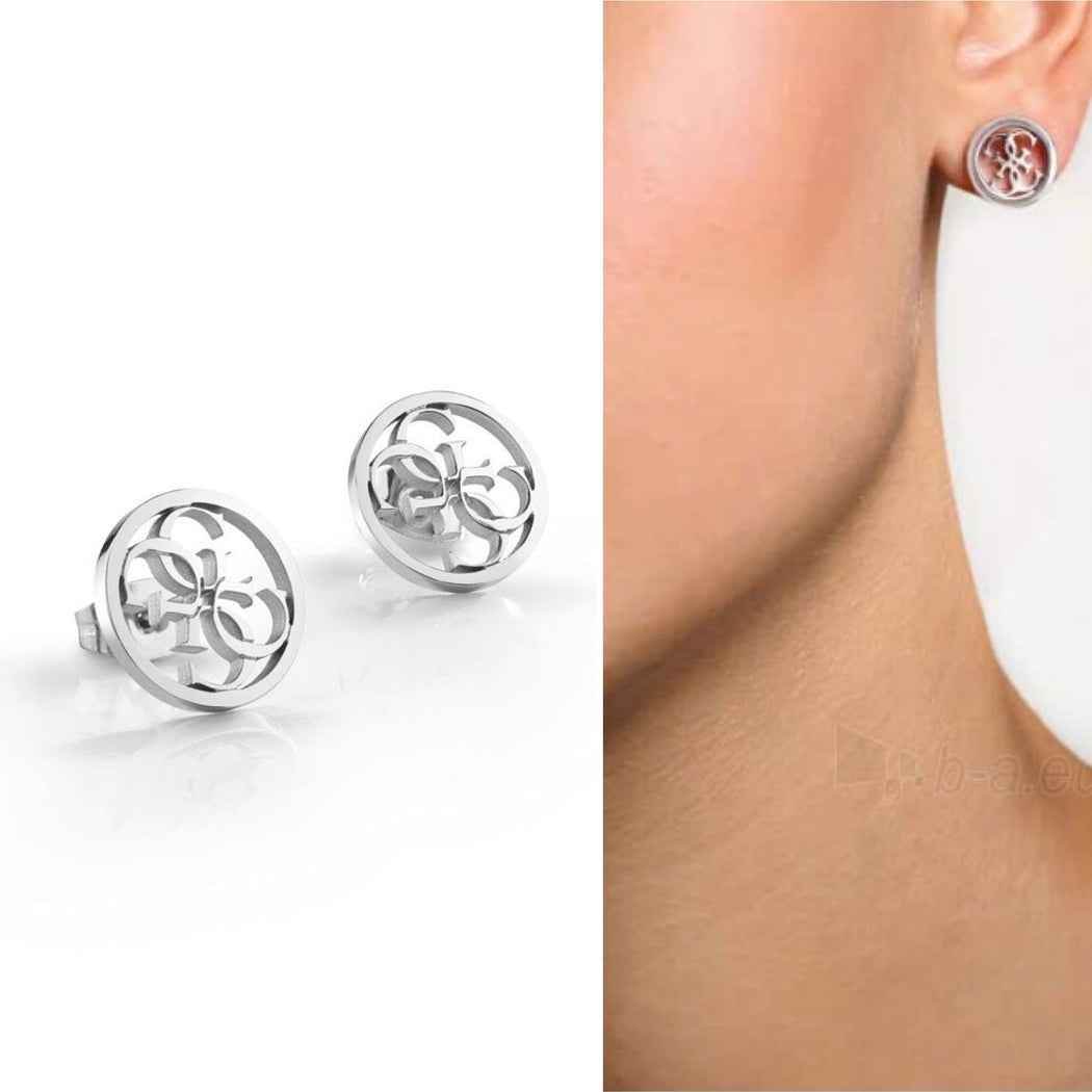 Jube02162 GUESS rhodium plated circular stud earrings with 4G logo