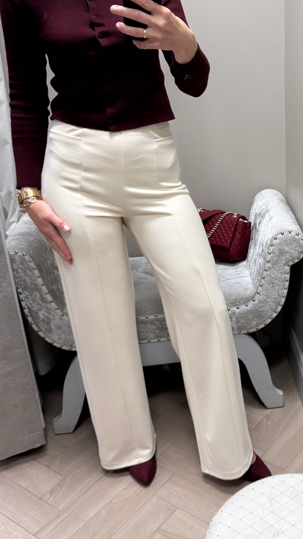 Lulu beige elasticated high waist trousers