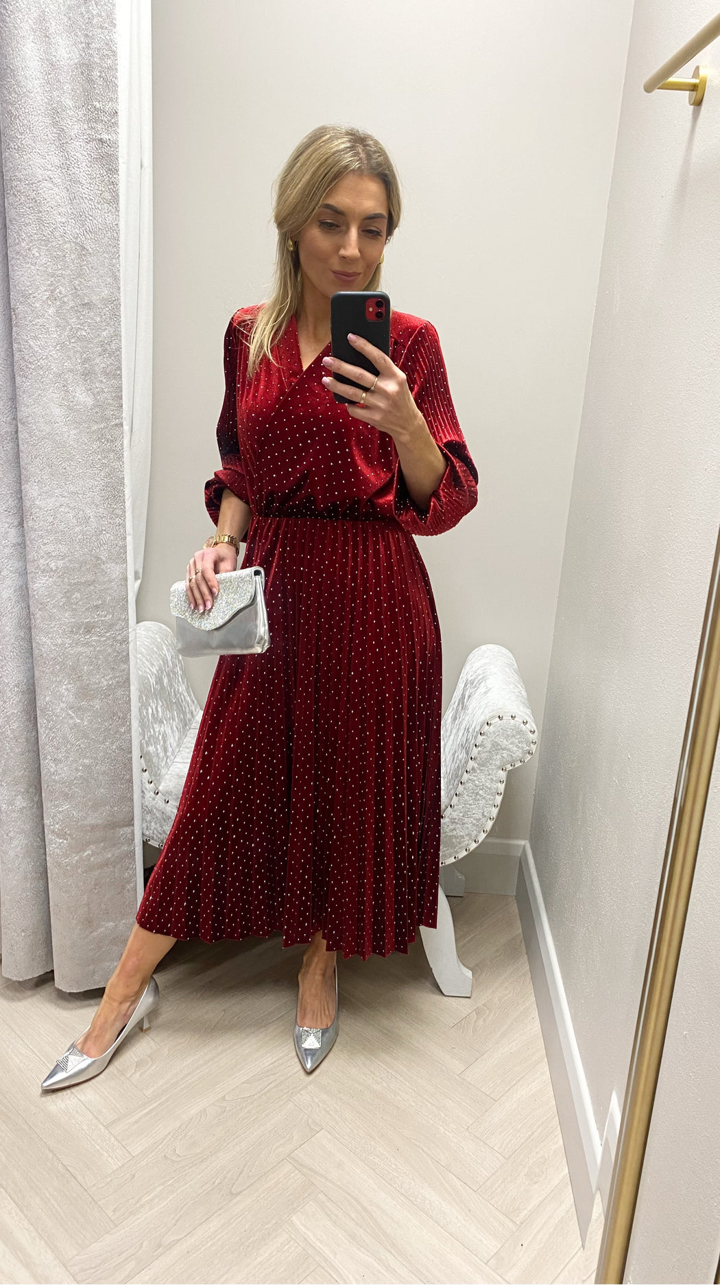 Zara red velvet sparkle midi