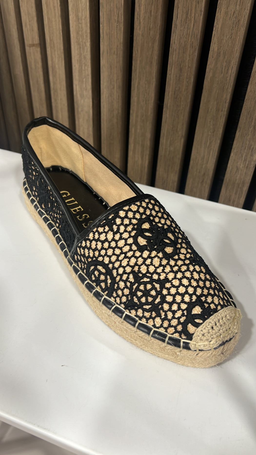 Guess black leather trim espradrils