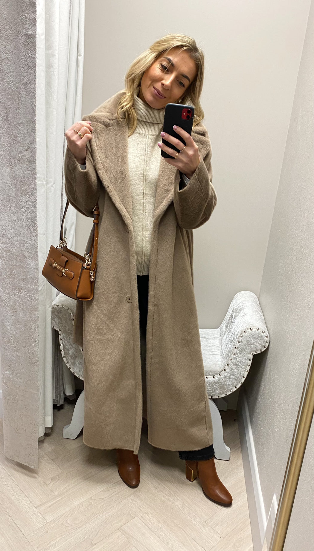 Guess Ada mocha longline faux mink coat