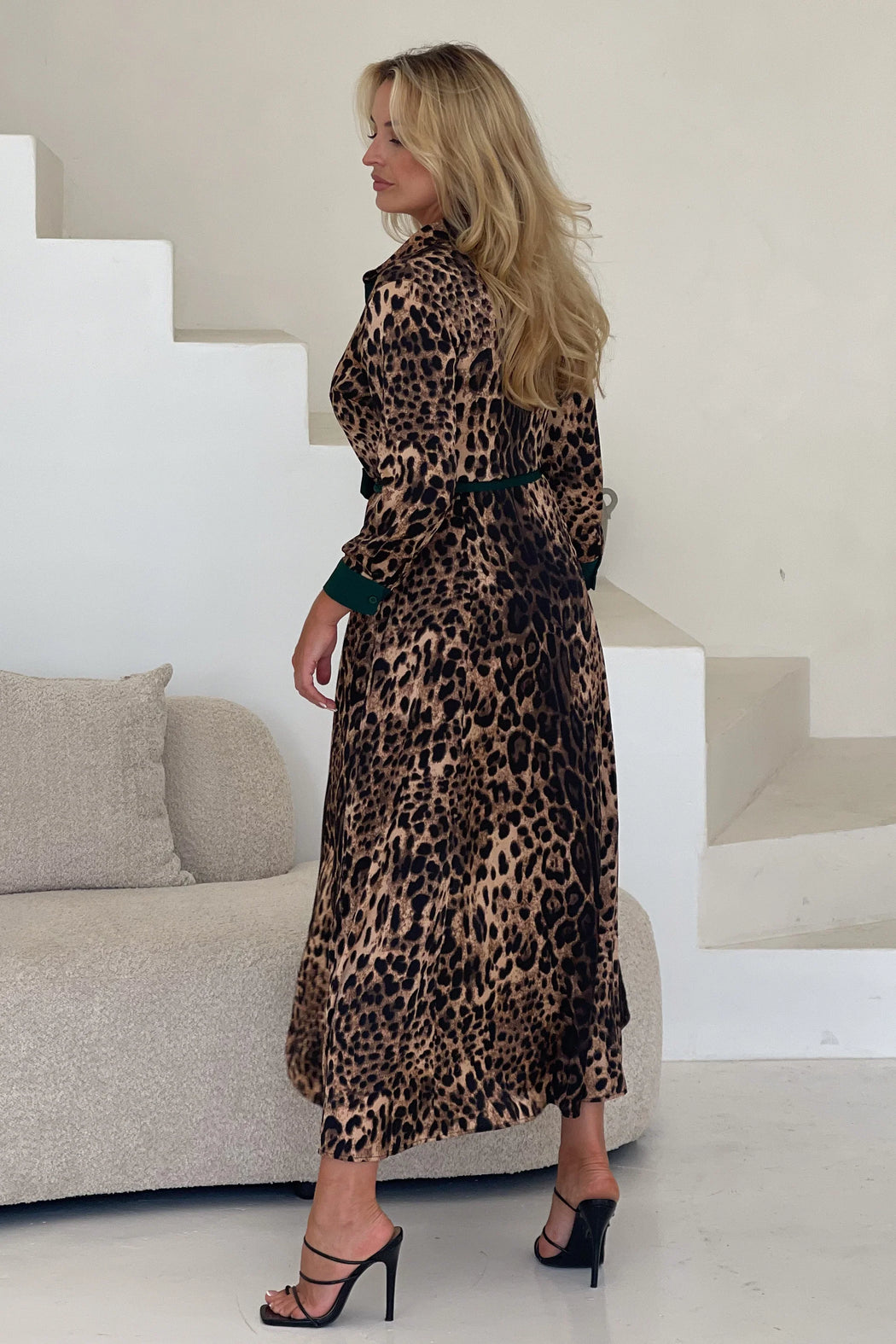 Angela Leopard Print Green Shirt Maxi Dress