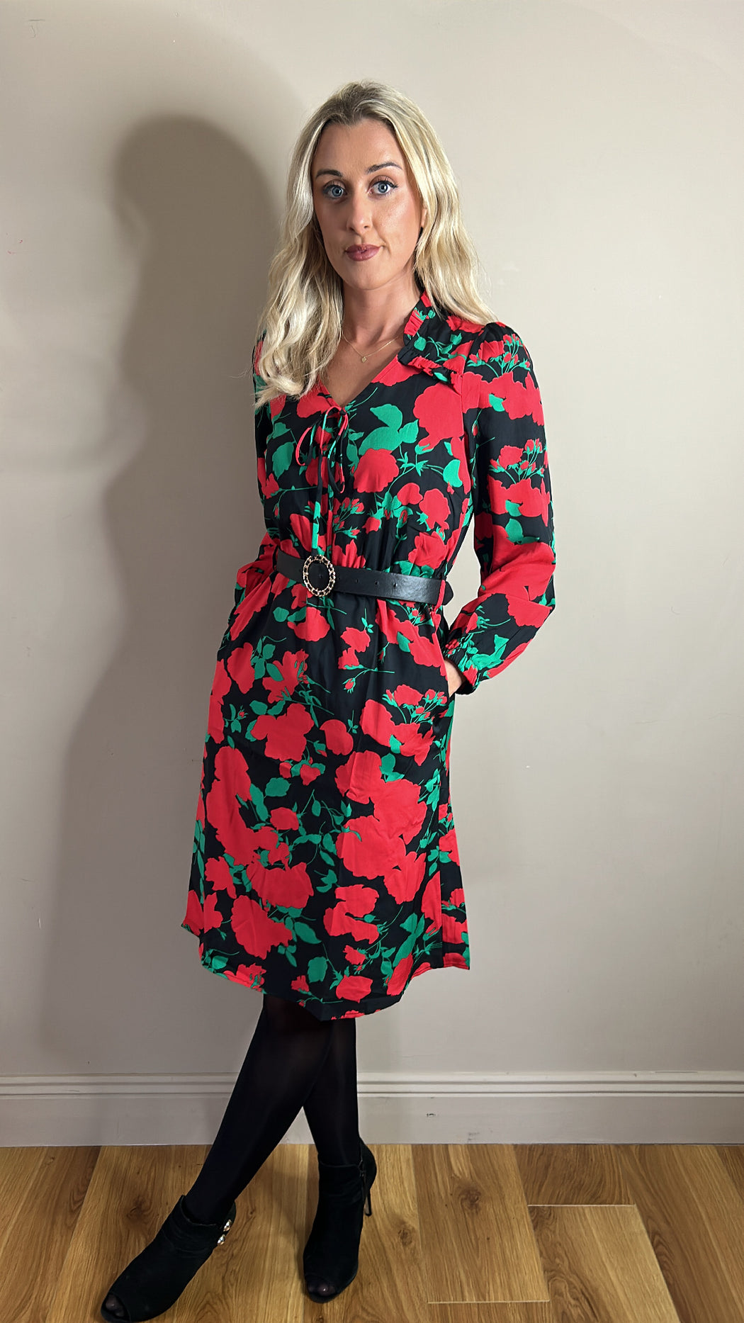 Andrea red floral dress