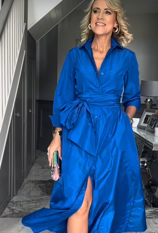 ROYAL BLUE VICTORIA TAFFETA MIDI DRESS