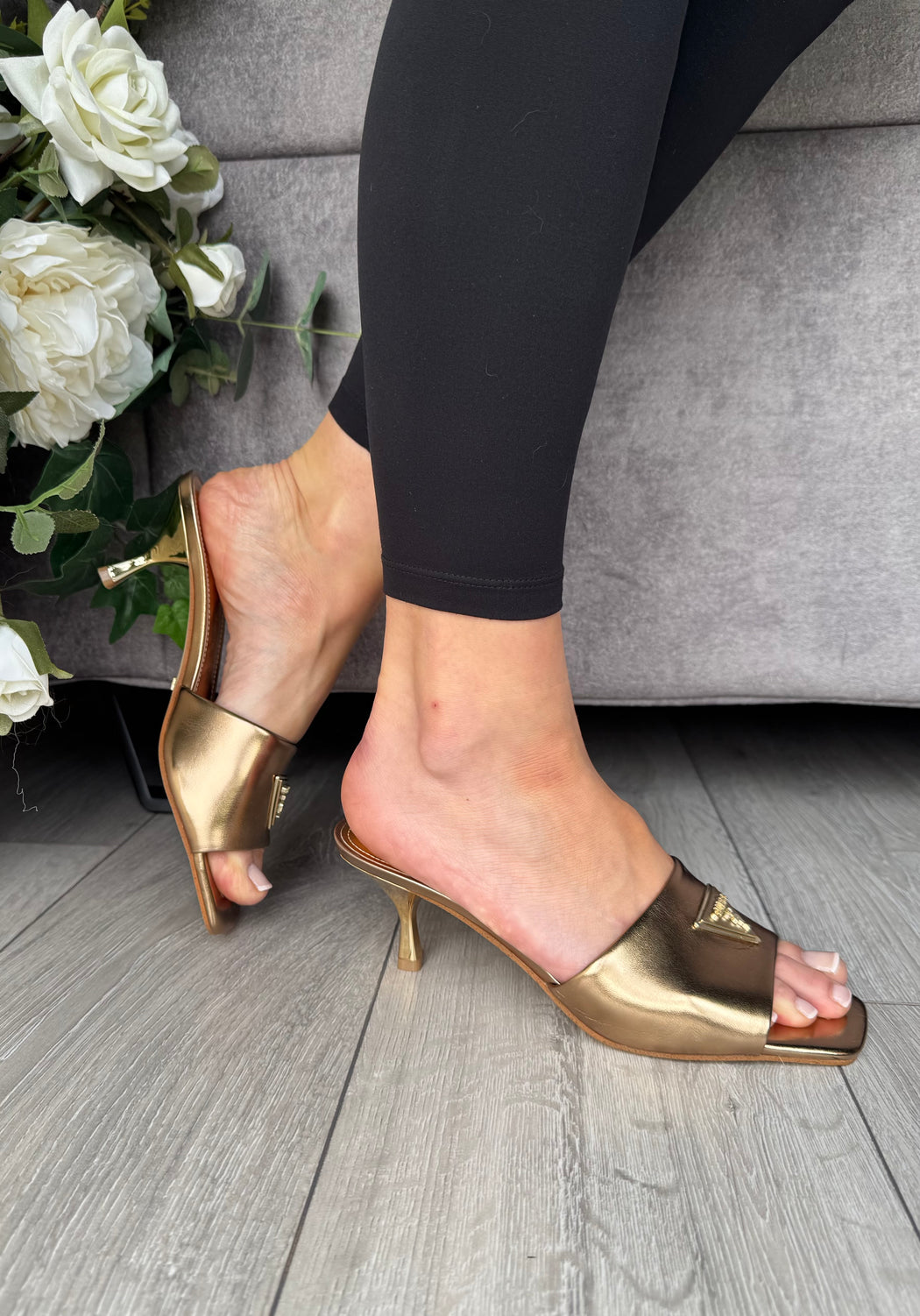 Guess bronze kitten heel mule FLJLUSLEL03