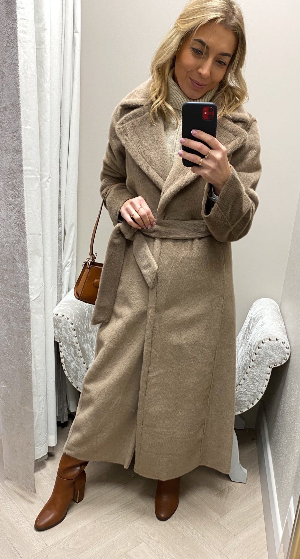 Guess Ada mocha longline faux mink coat