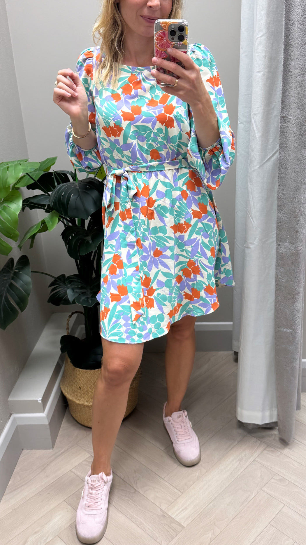 Purple green floral lilly traffic dress
