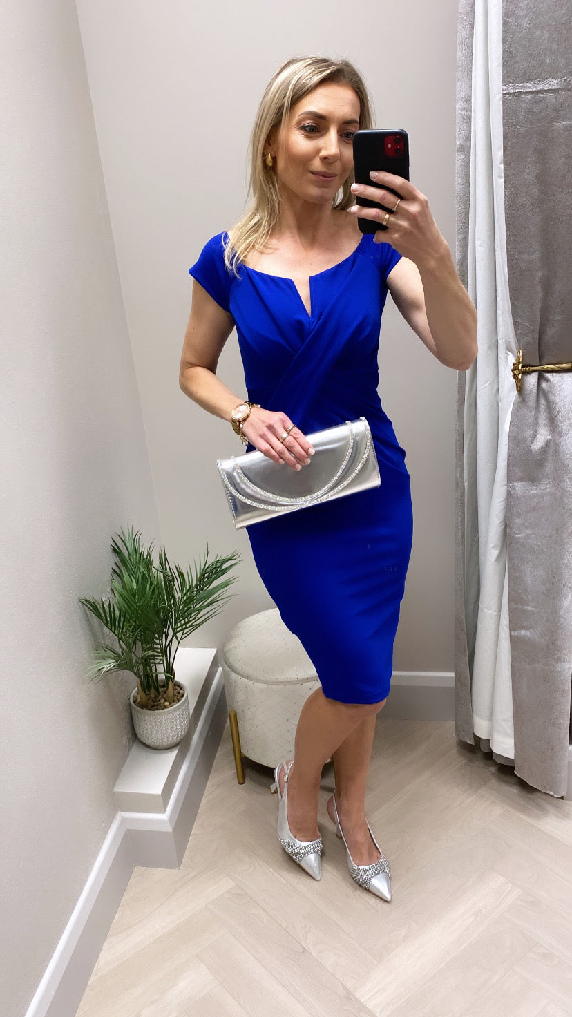 Halo Off The Shoulder Twist Detail Midi Dress Cobalt