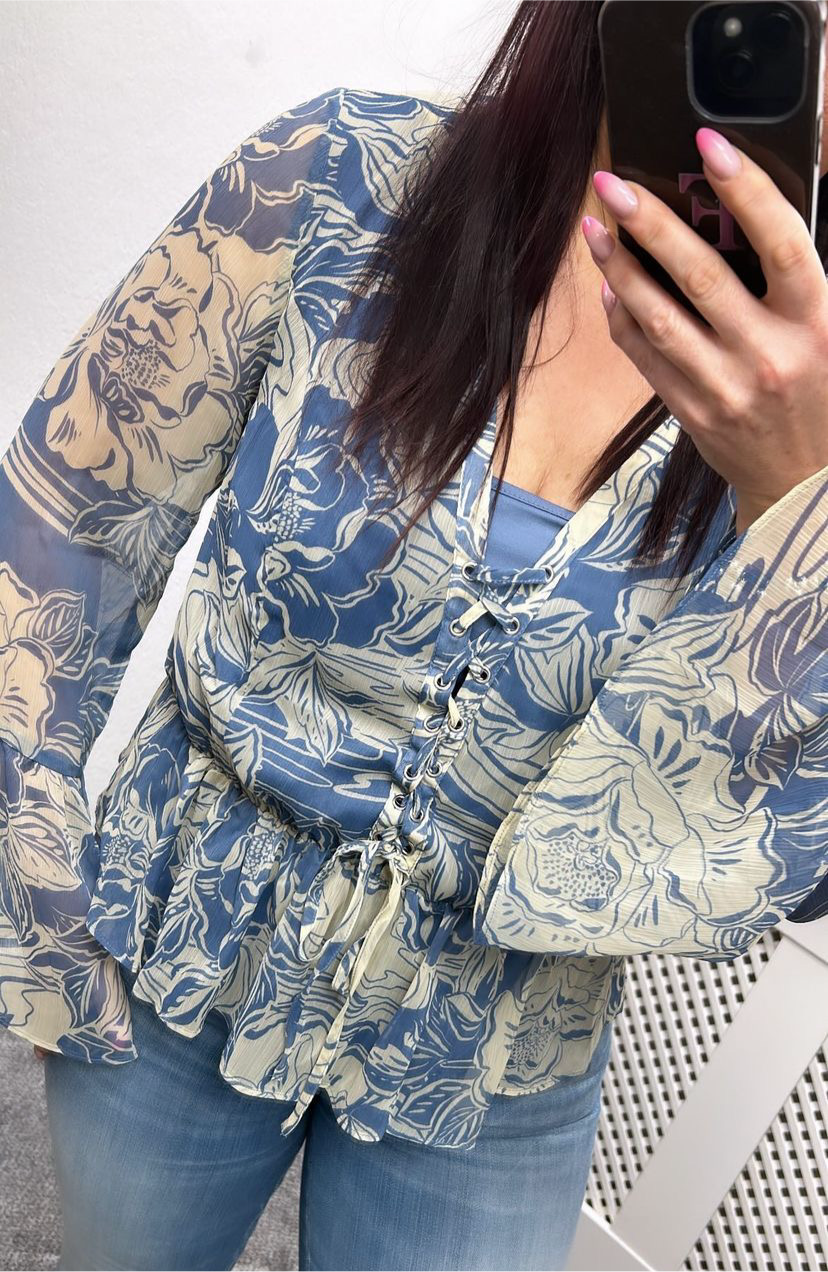 W4RH24WDWT2 guess blue print chiffon blouse