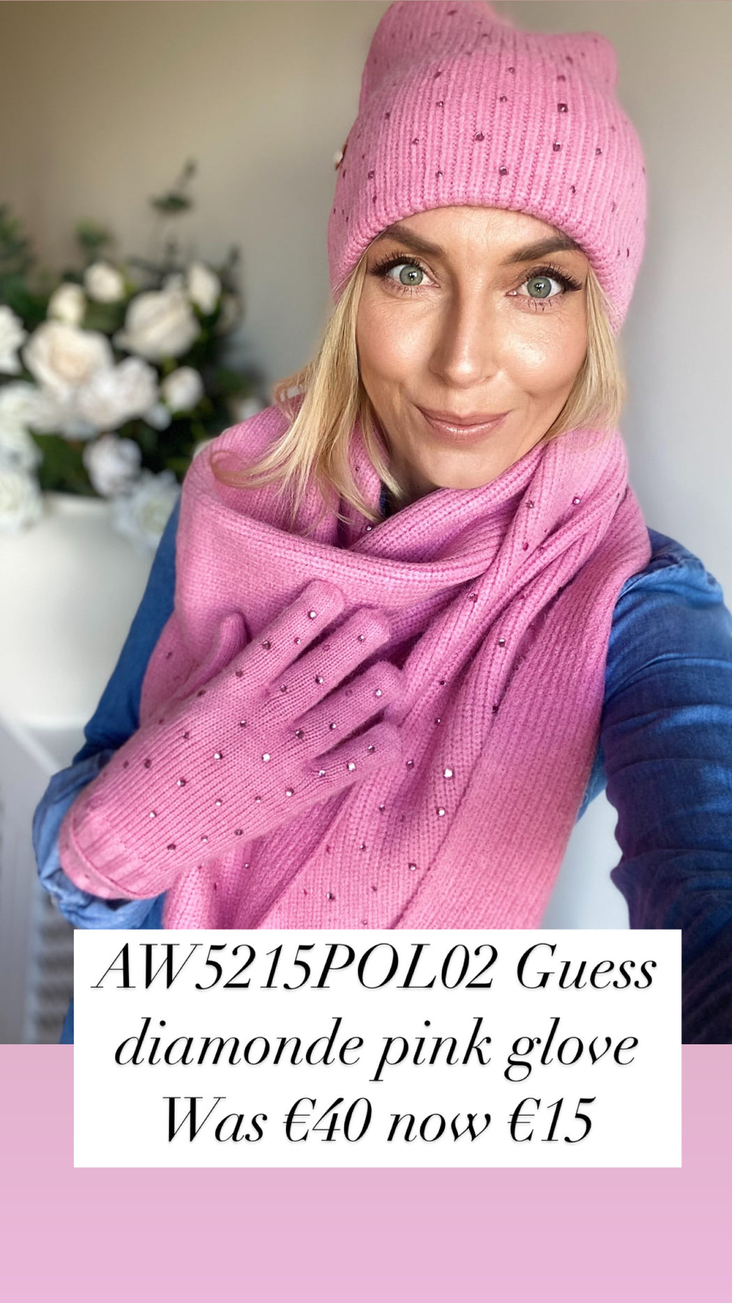 AW5215POL02 Guess diamonde pink glove