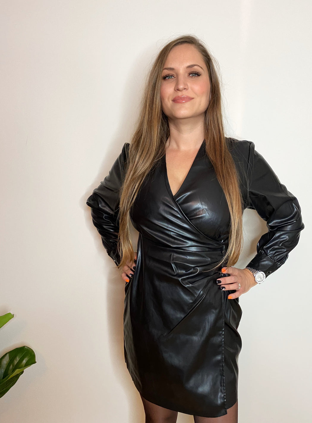 Burrata black leather dress