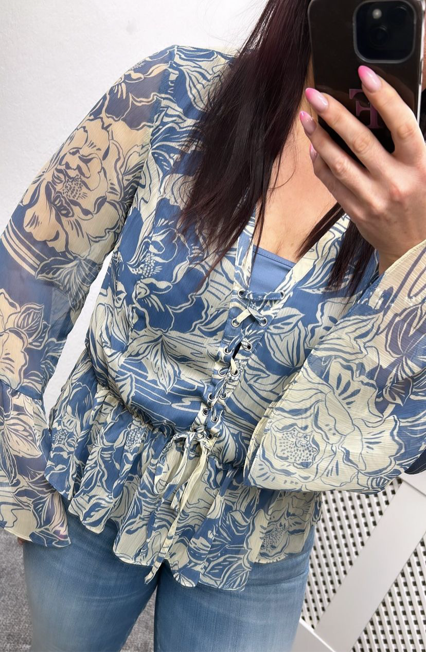 W4RH24WDWT2 guess blue print chiffon blouse