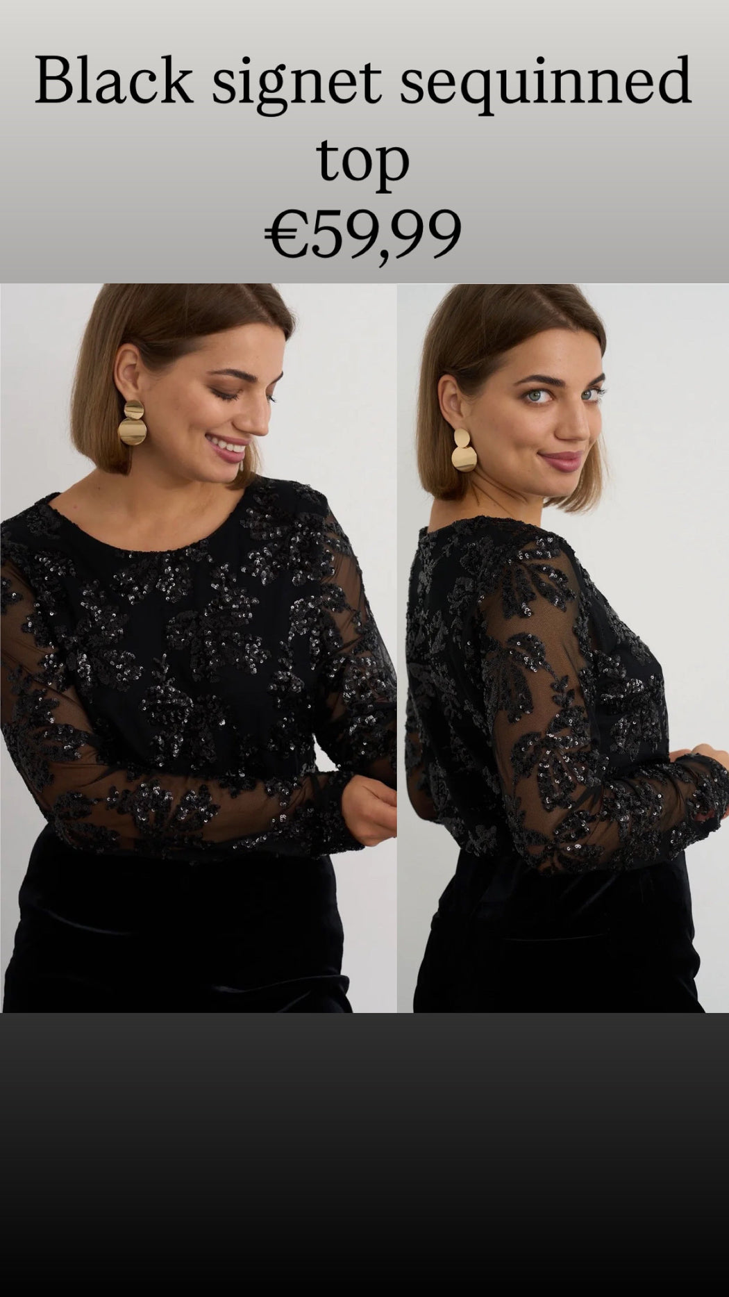 Black signet sequinned top