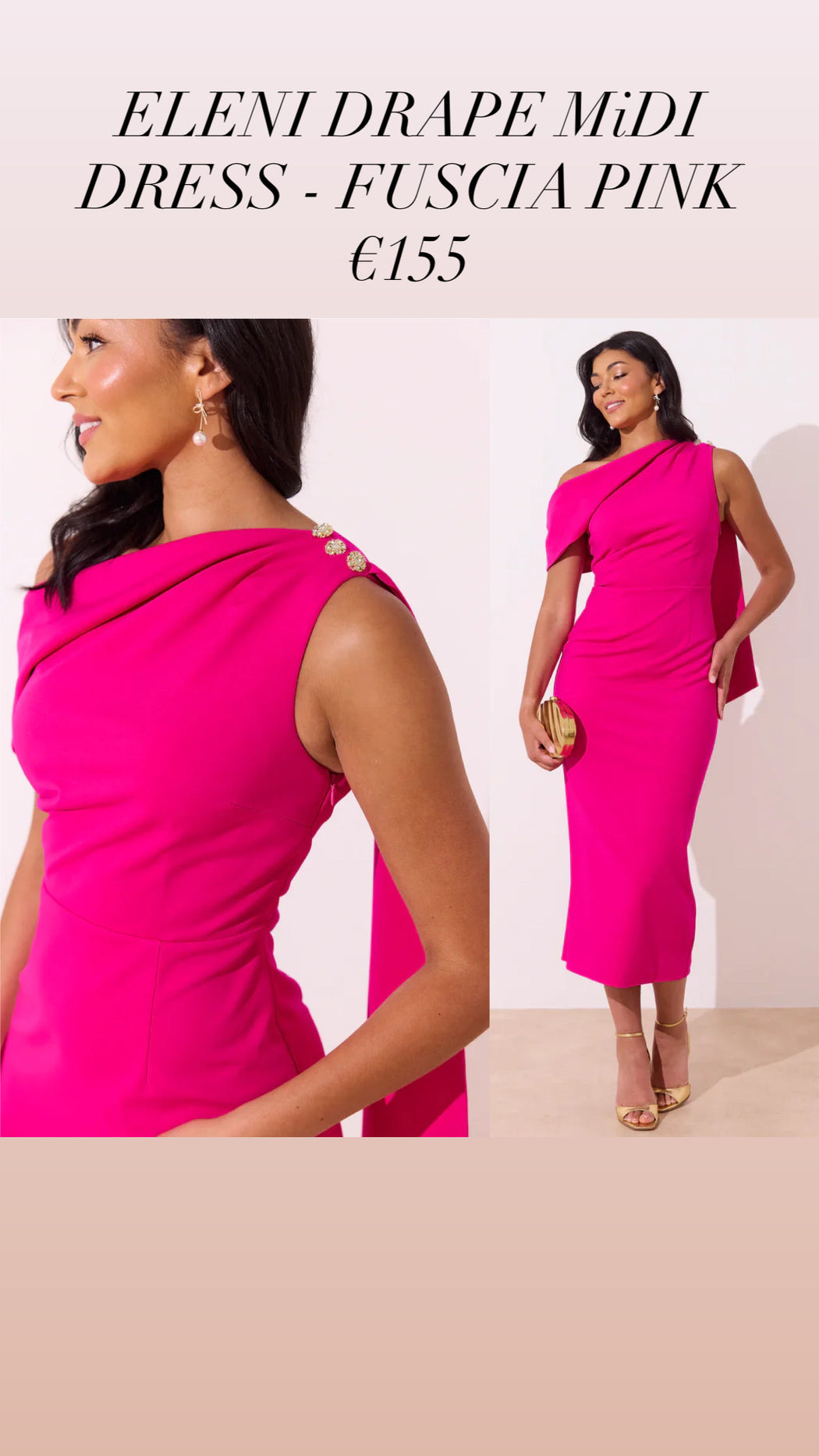 ELENI DRAPE MiDI DRESS - FUSCIA PINK