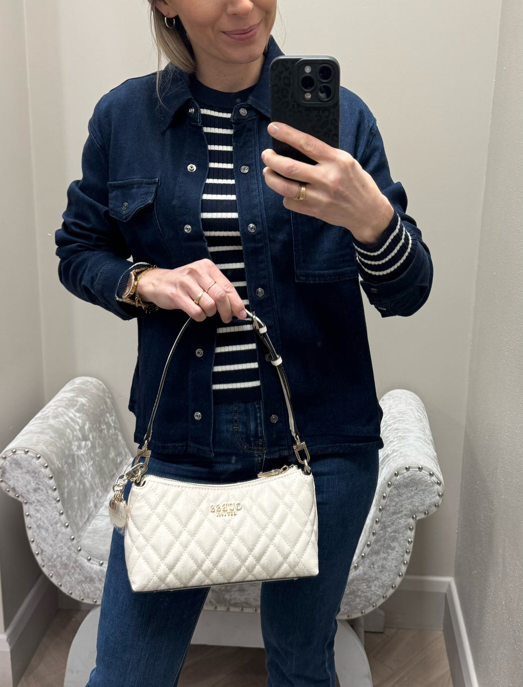 Guess off White Logo Isemay Shoulder Bag