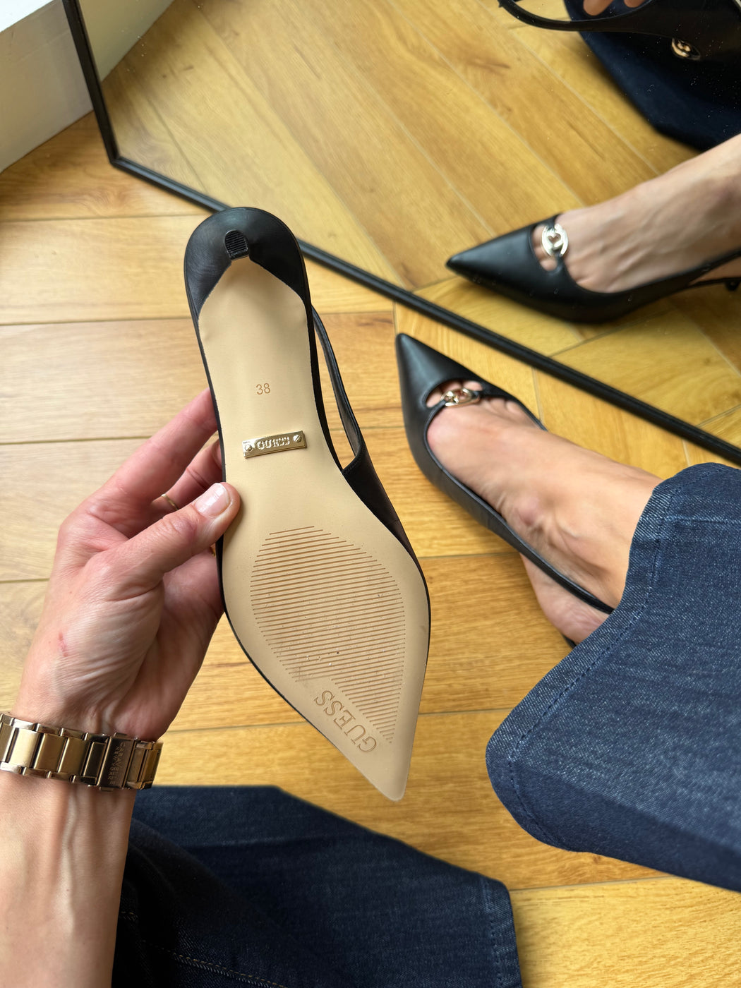 Guess black sling backs shoes FLTJESLEA05