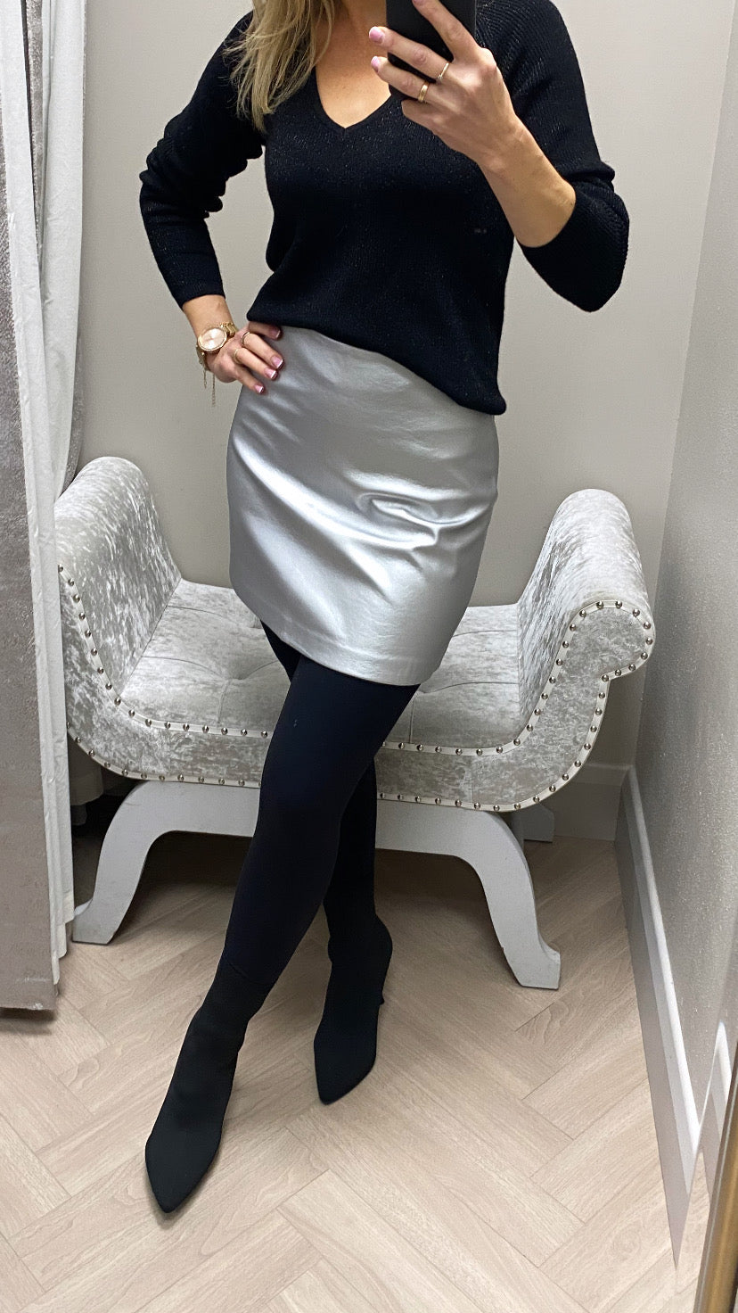 Metallic silver skirt