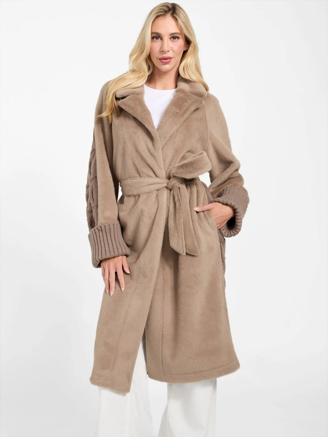 Guess Lucrezia Fur Knit Coat. W5BL63W4200
