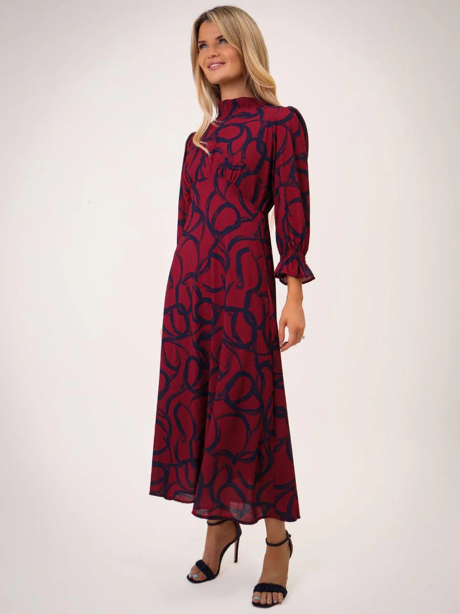 Simona magenta navy midi dress