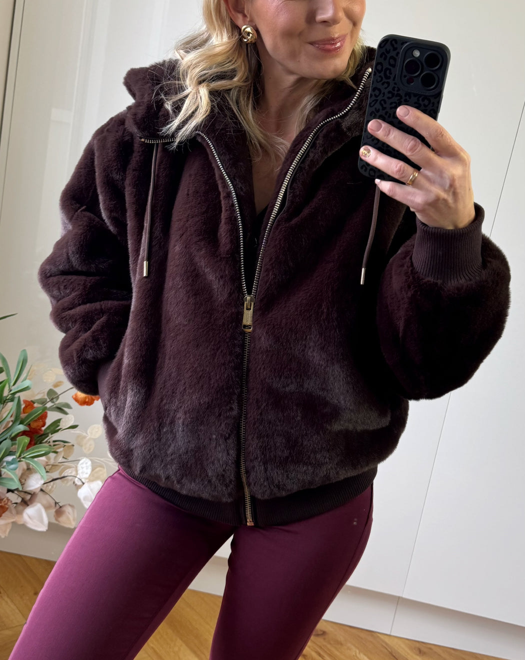 Guess brown lucrezia faux fur jacket w5bl66w3890