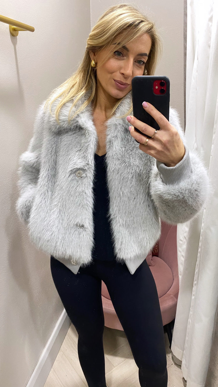 Faux fur grey guess bomber