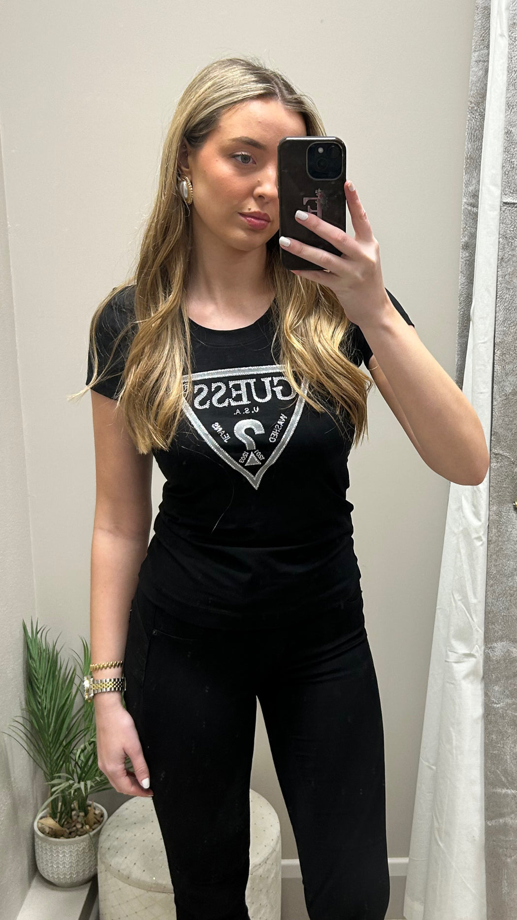 Guess black shiny triangle tee W5RI11J1314