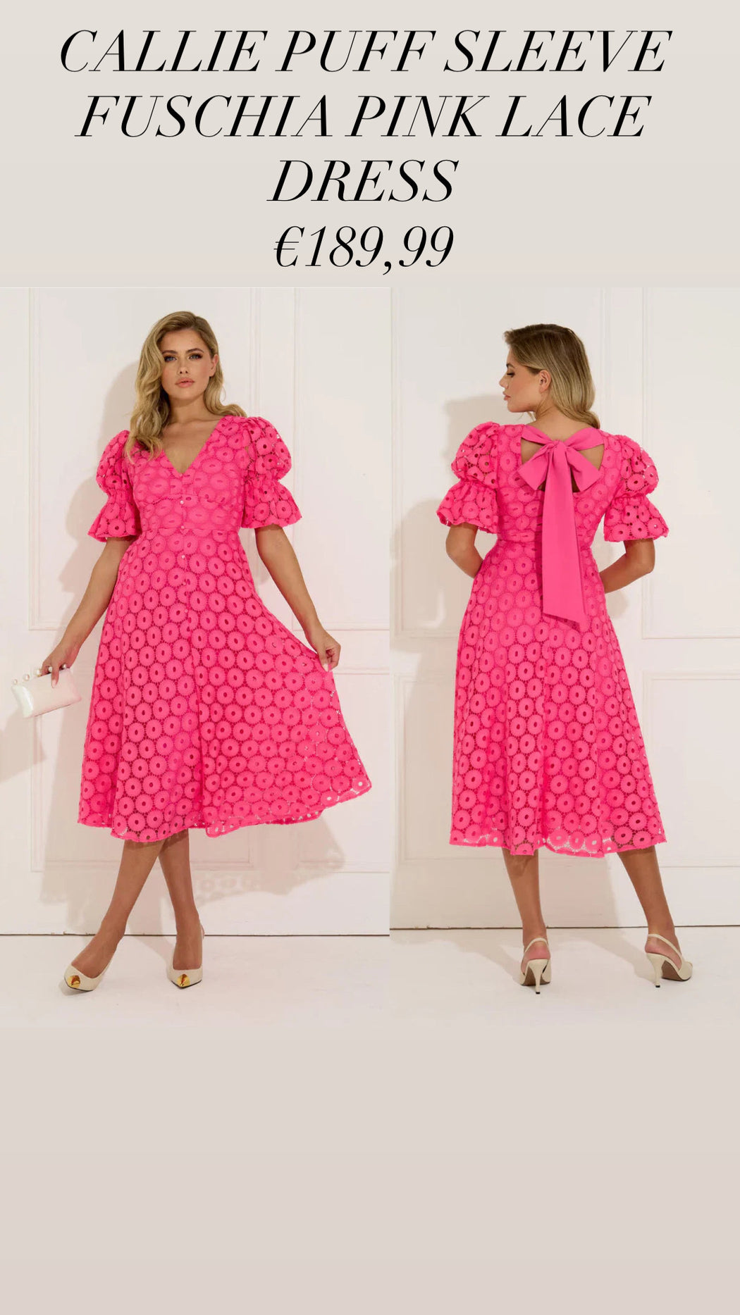 CALLIE PUFF SLEEVE FUSCHIA PINK LACE DRESS
