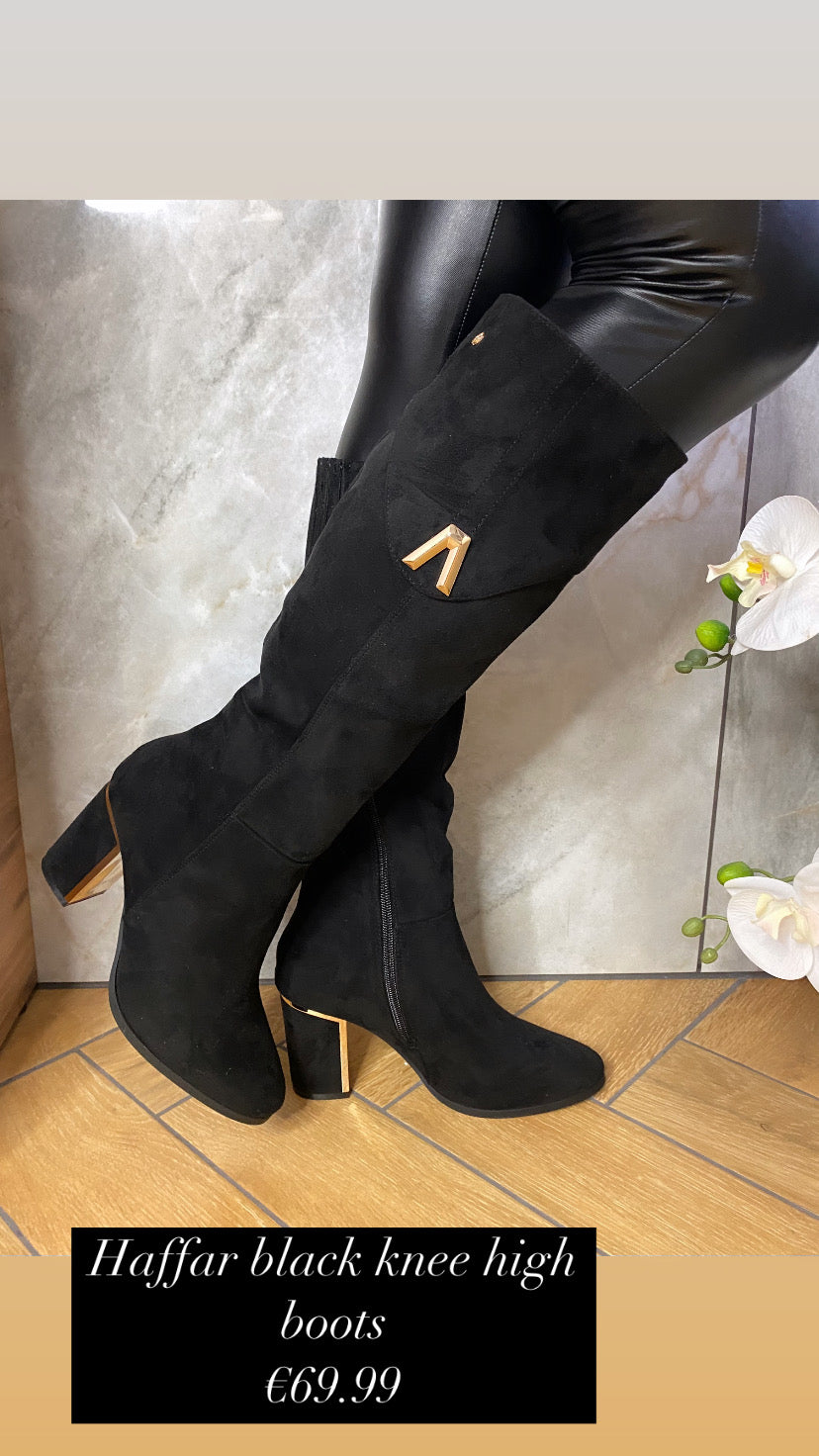 Haffar one ink black knee high boots