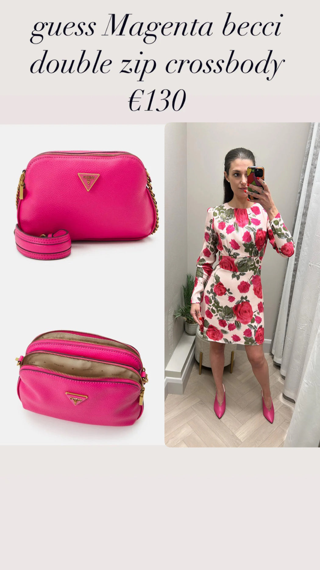 Vb878212 guess Magenta becci double zip crossbody
