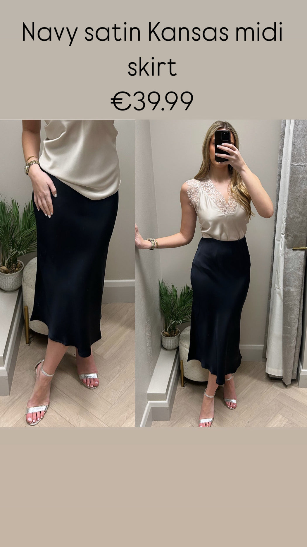 Navy satin Kansas midi skirt