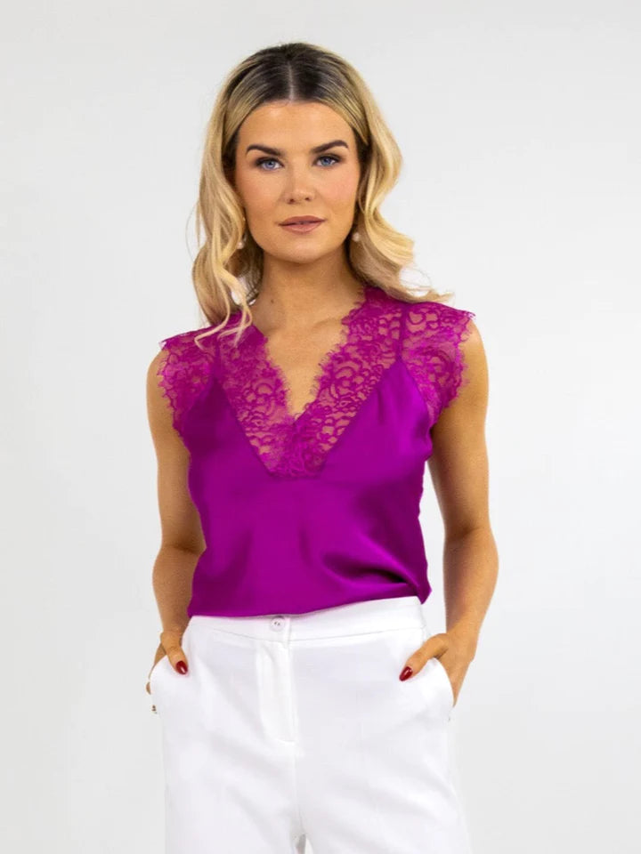 LAUREN  MAGENTA LACE CAMI TOP