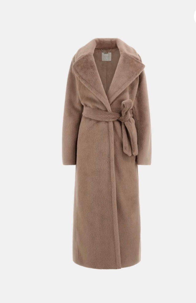 Guess Ada mocha longline faux mink coat